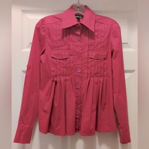 Bebe Textured Pleated Long Sleeve Cargo Style Long Sleeve Fashion Blouse Size XS